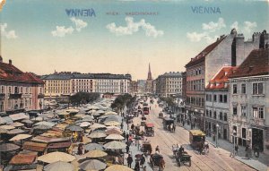 Wien Vienna Austria c1910 Postcard Naschmarkt Market Horse Drawn Streetcars