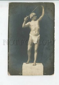 436230 ATHLETE Nude STRONG Man w/ Epee FENCING Statue Vintage PHOTO postcard