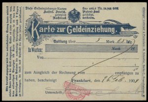 Germany 1909 Geldeinziehung COD Money Recovery Card 10 5pf Germania Franki 96752