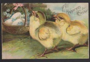 All Happiness for Easter with Chicks Basket of Eggs embossed pm1908 ~ DB