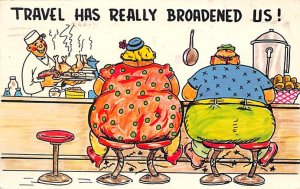 Travel Has Really Broadeed Us Couple Eating in Diner Cartoon Obesity 1973 