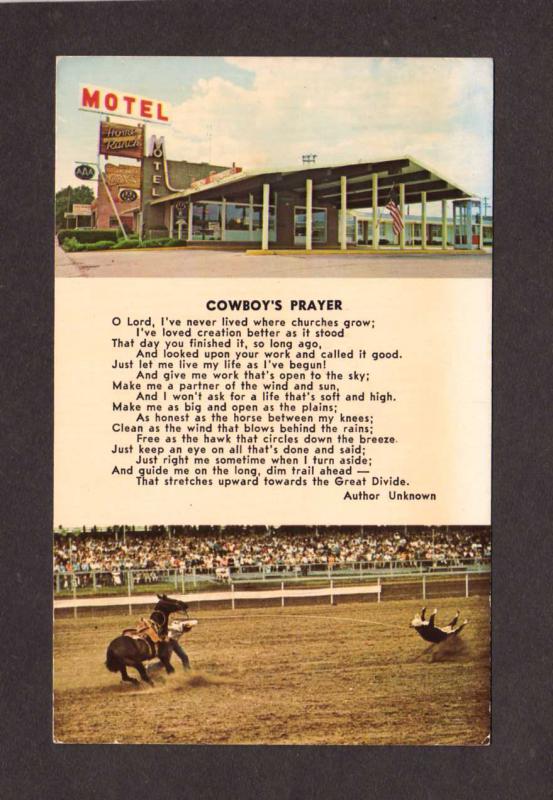 WY Home Ranch Motel Cheyenne Wyoming Postcard Cowboys Prayer Postcard Religious