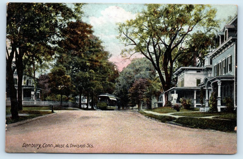 CT Danbury Connecticut West Divison Street Trolley Postcard