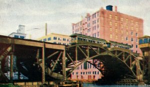 Circa 1905-10 Trolleys Trains on Metropolitan Bridge Chicago, IL Postcard P9