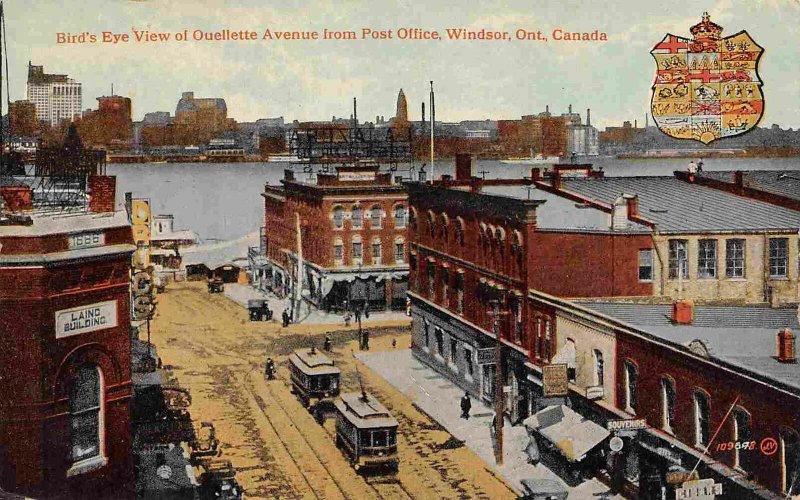 Ouellette Avenue Streetcars Panorama Windsor Ontario Canada 1918 postcard