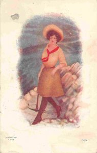 Cowgirl Pioneer Western Miner Pick 1909 postcard