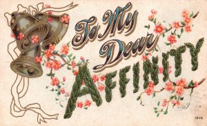 Vintage Postcard 1912 To My Dear Affinity Bells And Flowers Leaves Lettering