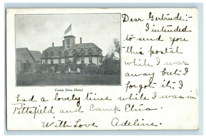 C. 1900-07 Camp Etna Hotel Maine Flag Vintage Postcard P41 