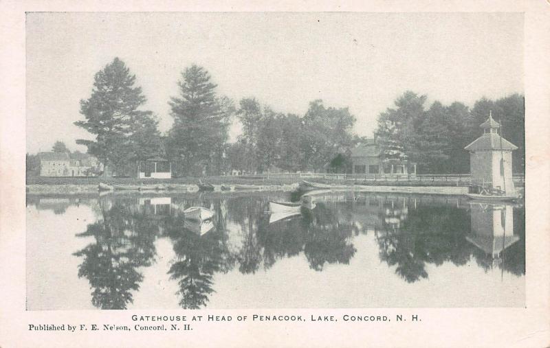 Gatehouse at Head of Penacook Lake, Concord, N.H., Early Postcard, Unused