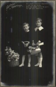 Fadeaway Effect Trick Photography Little Boys & Flowers Real Photo Postcard