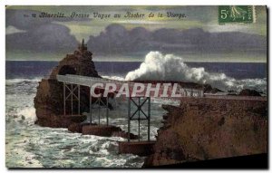 Old Postcard Biarritz Big Wave at the Rock of the Virgin