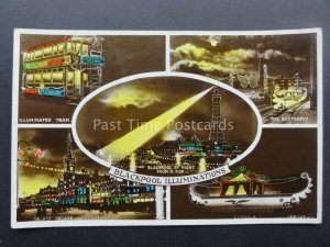 Lancashire BLACKPOOL ILLUMINATIONS 5 Image Multiview c1920's RP by Allen & Sons