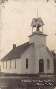 J81/ Akron Michigan RPPC Postcard c1910 Presbyterian Church Building 291