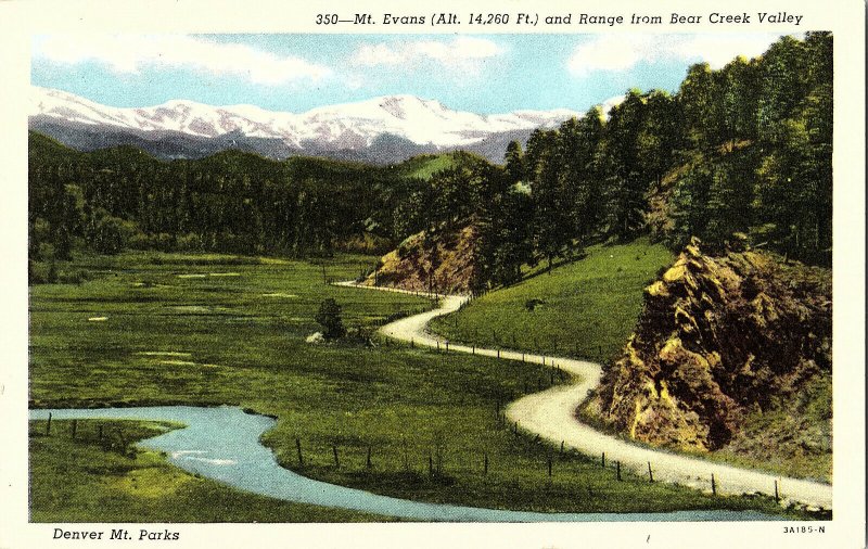 Mt Evans Range Bear Creek Valley Denver Mt Parks Vintage Standard View Postcard 