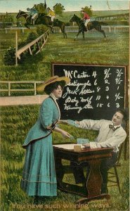 C-1910 Horse Race bookie woman gambler humor #1131-21 Postcard 22-2694