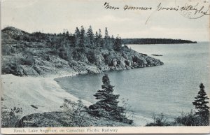 Beach Lake Superior Ontario on CPR Line c1906 RPO Postcard H1 *as is