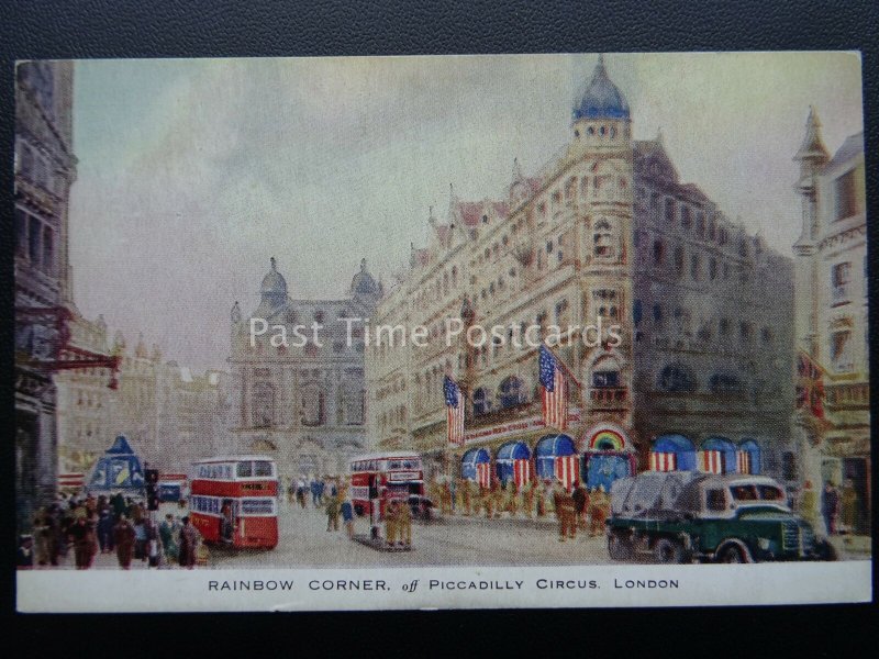 London WW2 American Flags RAINBOW CORNER PICCADILLY Churchill c1944 Raphael Tuck