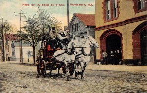 HOSE NO. 22 GOING TO THE FIRE PROVIDENCE RHODE ISLAND POSTCARD (c. 1910)