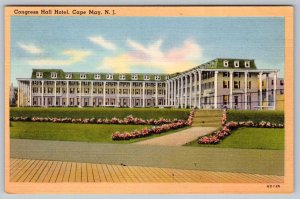 1958 CAPE MAY NJ CONGRESS HALL HOTEL BEACH TOWN VINTAGE LINEN POSTCARD