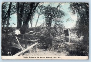 Muskego Lake Wisconsin Postcard Rustic Bridge Ravine Trees 1910 Vintage Unposted