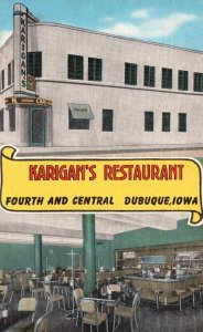 Karigan's Restaurant Place Of Good Food Fourth & Central Dubuque Iowa Postcard