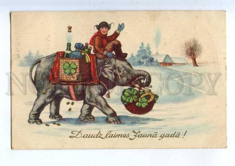 206812 NEW YEAR Santa Claus on ELEPHANT Vintage postcard