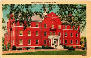Tobey hospital Wareham Massachusetts Massachusetts Lino Postal Vintage UNP de colección Sin usar 
