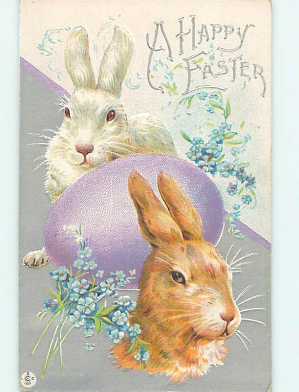 Pre-Linen easter BEAUTIFUL LARGE WHITE AND BROWN BUNNY RABBITS hr2499