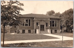 1910's Public Library Plano Illinois IL Front Building Pathways Posted Postcard