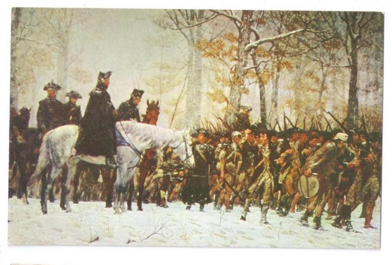 Washington Reviewing Troops Valley Forge W.L. Trego Postcard