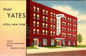 Utica, NY New York   HOTEL YATES   ca1940's Vintage Linen ADVERTISING Postcard