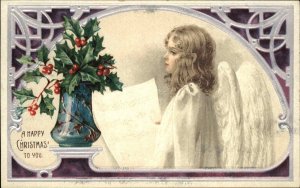 Christmas Beautiful Little Girl Blonde Hair Angel c1910 Vintage Postcard