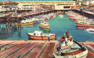 Vintage Postcard Fishing Fleet Fisherman's Wharf Boats San Francisco California
