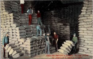 Wheat Harvest Storage Bags Grain Eastern Oregon Vintage Postcard T80