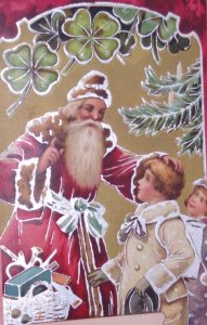 Santa Claus Old World Children Silver Gilt Vintage Christmas Postcard Germany