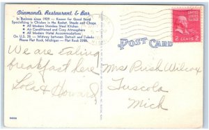 FLAT ROCK, MI Michigan ~ Roadside DIAMOND'S 1952 Linen Wayne County Postcard