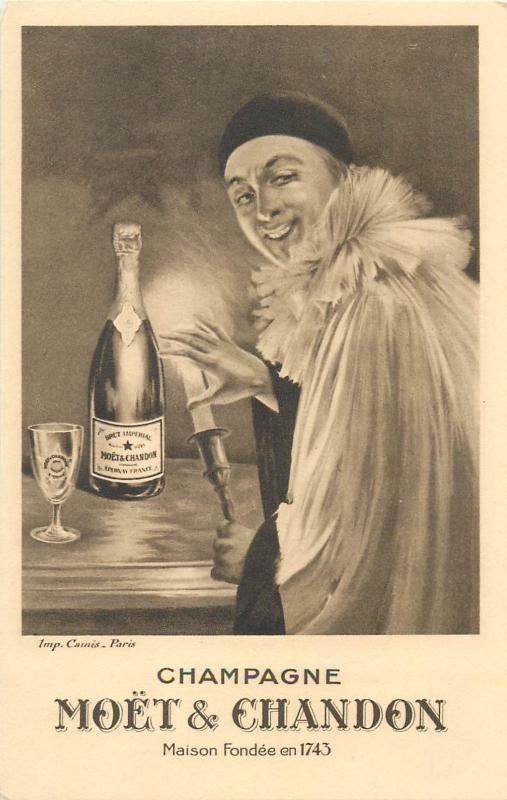 Champagne Moet & Chandon advertising postcard harlequin