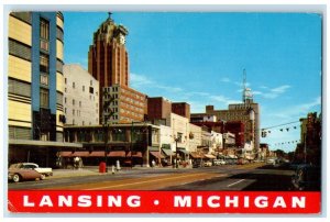 1959 Capital City Buildings Road Classic Cars Lansing Michigan Antique Postcard