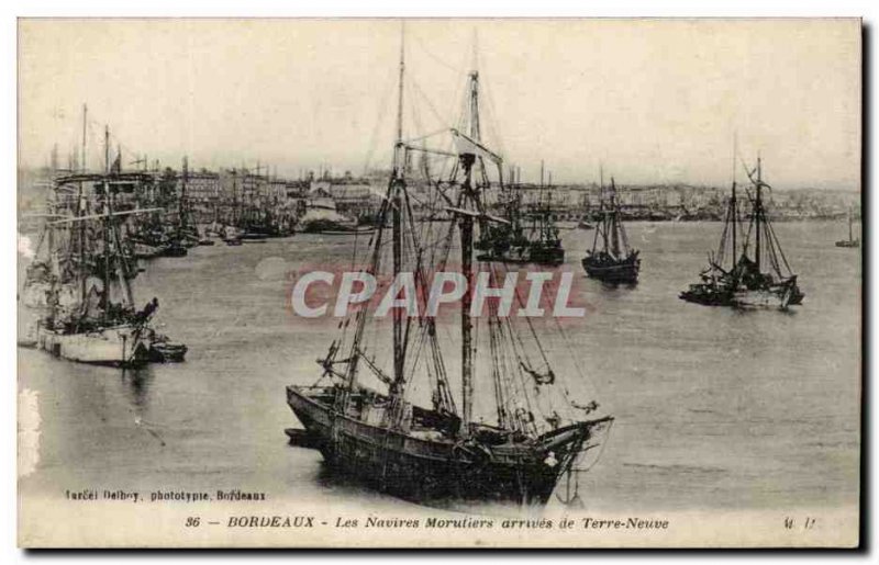 Old Postcard Bordeaux cod fishing vessels arrived in Newfoundland