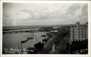 Recife Brazil Waterfront Scene Boats Harbor Real Photo Vintage Postcard