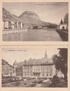 (2 cards) Grenoble, France - River and Hotel - pm 1920 - DB