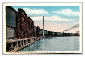 Vintage 1920's Postcard Train on the Municipal Owned Docks New Orleans Louisiana