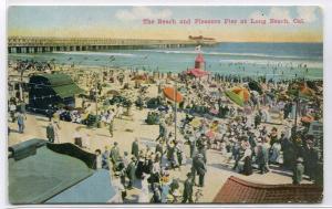 Beach Scene Pleasure Pier Long Beach California 1910c postcard