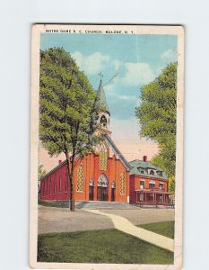 Postcard Notre Dame Roman Catholica Church, Malone, New York