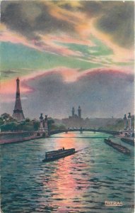 Postcard 1930s Eiffel Tower Paris artist Patras 23-5512