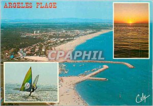 Modern Postcard Argeles Beach General view Windsurfing