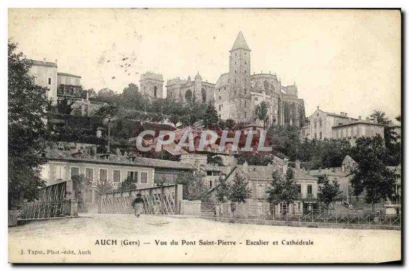 Old Postcard Auch View of Pont Saint Pierre Cathedral and Staircase