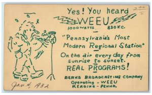 1932 Ham Radio Hand Drawn Art Reading Pennsylvania PA Posted Vintage Postcard