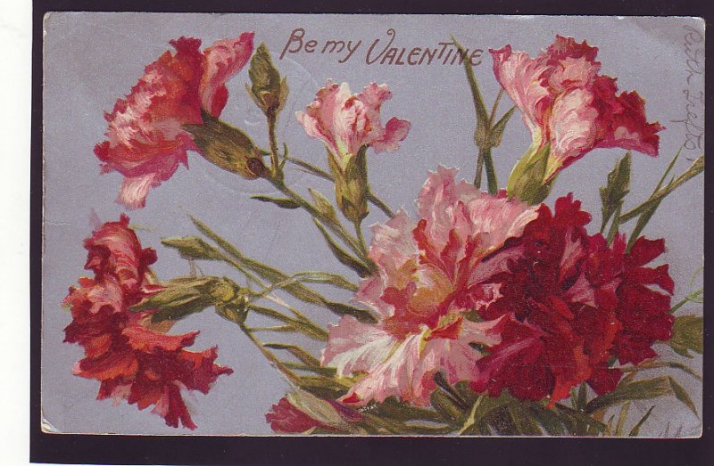 P1606 1907 used postcard colorful flowers be my valentine