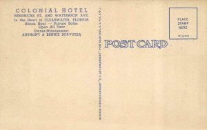 CLEARWATER, Florida FL ~ COLONIAL HOTEL~Anthony Scavuzza ROADSIDE Linen Postcard